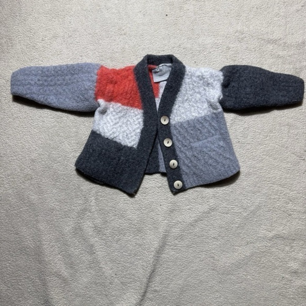 Aran Crafts Colorblock Knit Cardigan in Red, Gray, White, Charcoal